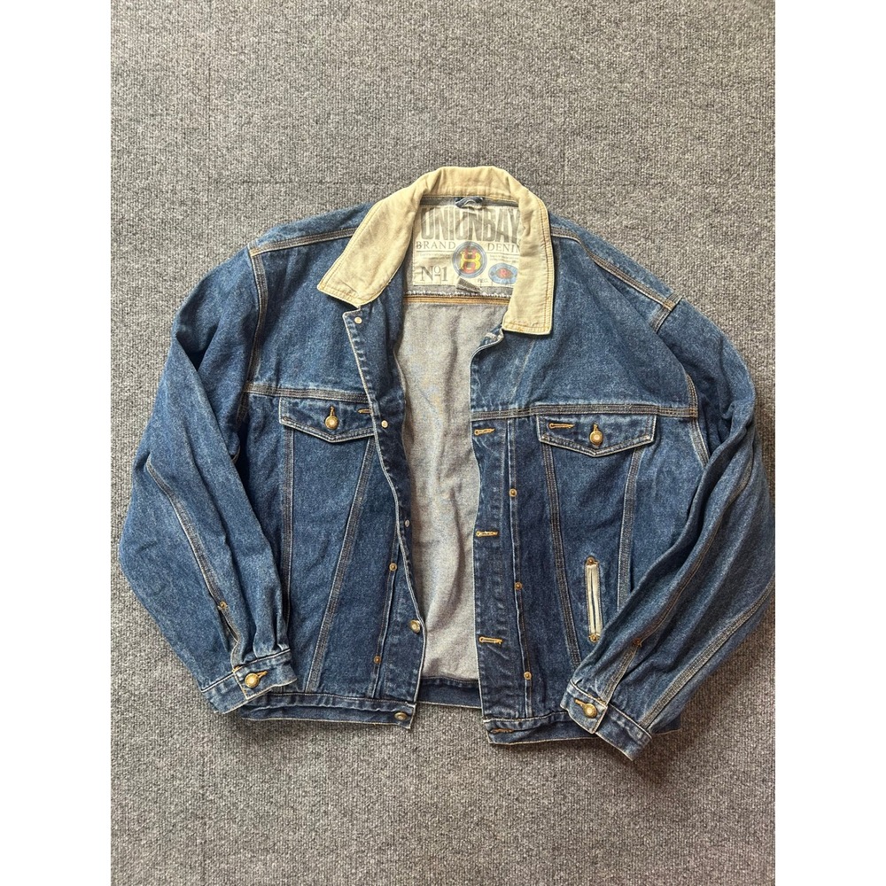 Unionbay Denim Jacket Mens L Blue Corduroy Collar Vintage 90s Rugged Wear